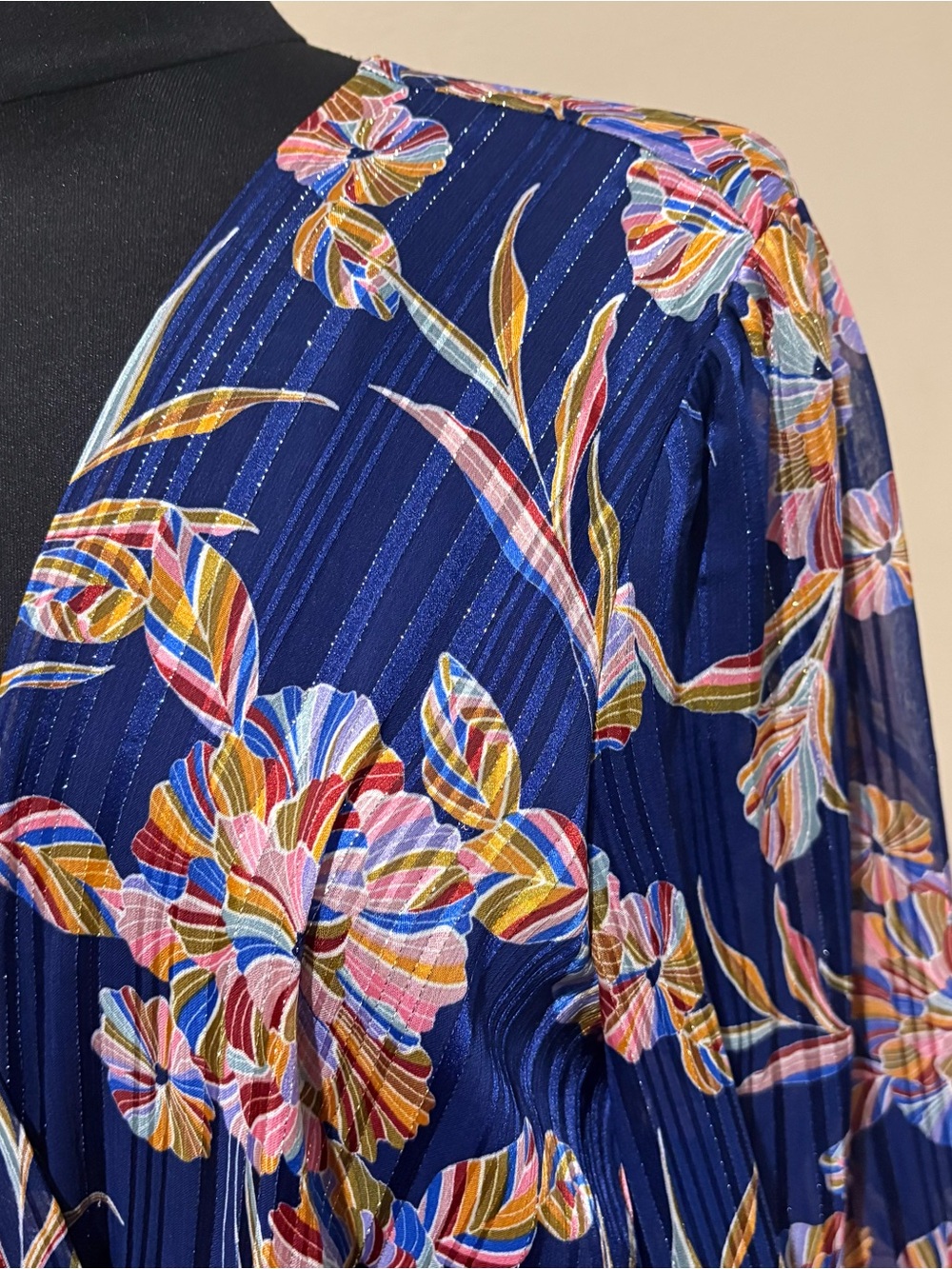 Laundry By Shelli Segal Navy Floral Long Sleeve Maxi Dress - Picture 4 of 12